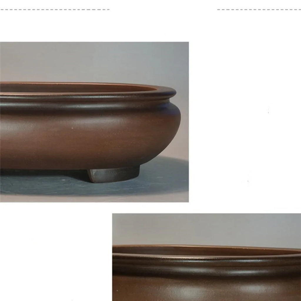 Handmade purple clay ceramic flowerpot measuring 58x47x18cm for indoor desktop plant displays.