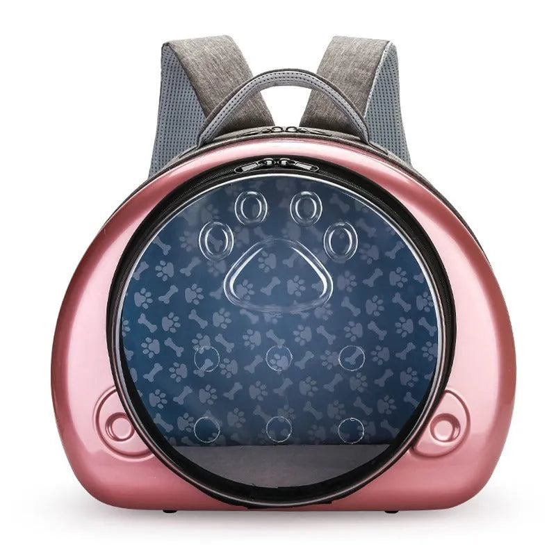 Transparent space capsule style cat carrier backpack in PC canvas with a coloured front shell.