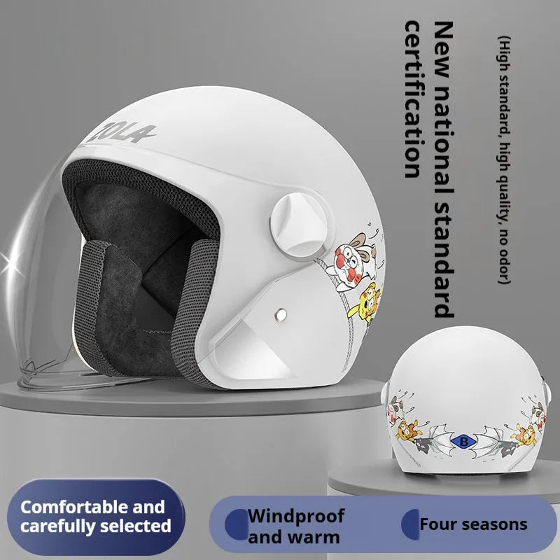 Winter electric bicycle helmet with removable scarf and anti-fog visor in blue colour