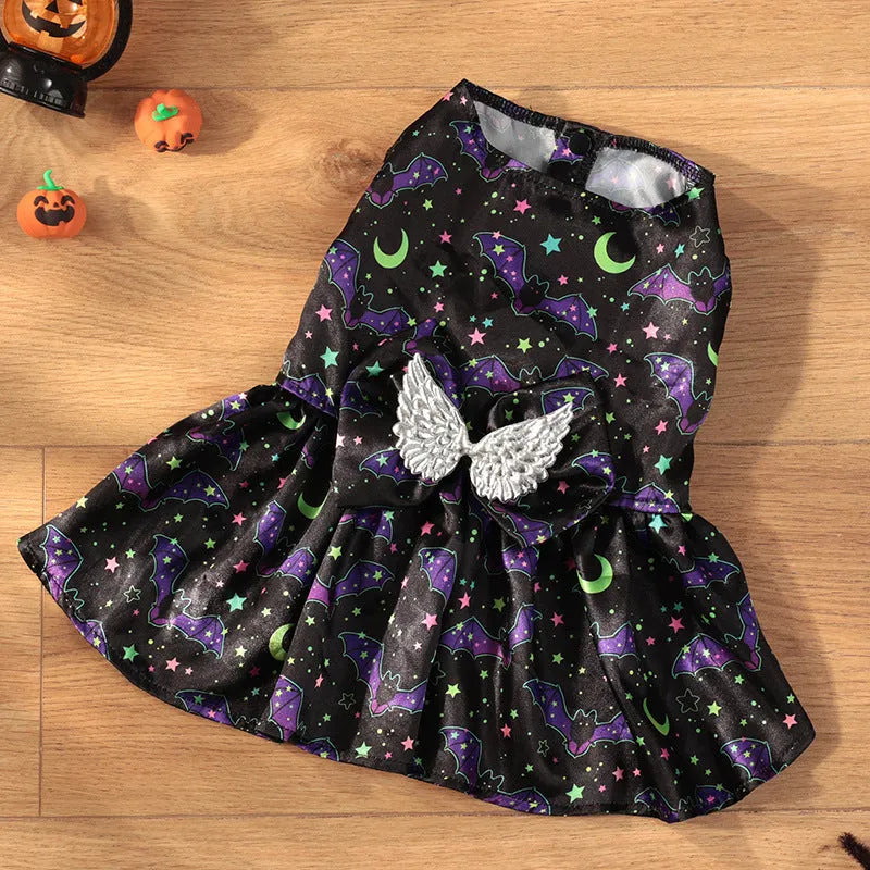 Angel wings Halloween dog costume in bright bat or pumpkin colour on pet
