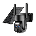 Solar-powered outdoor surveillance camera with 8x zoom lens and dual connectivity options