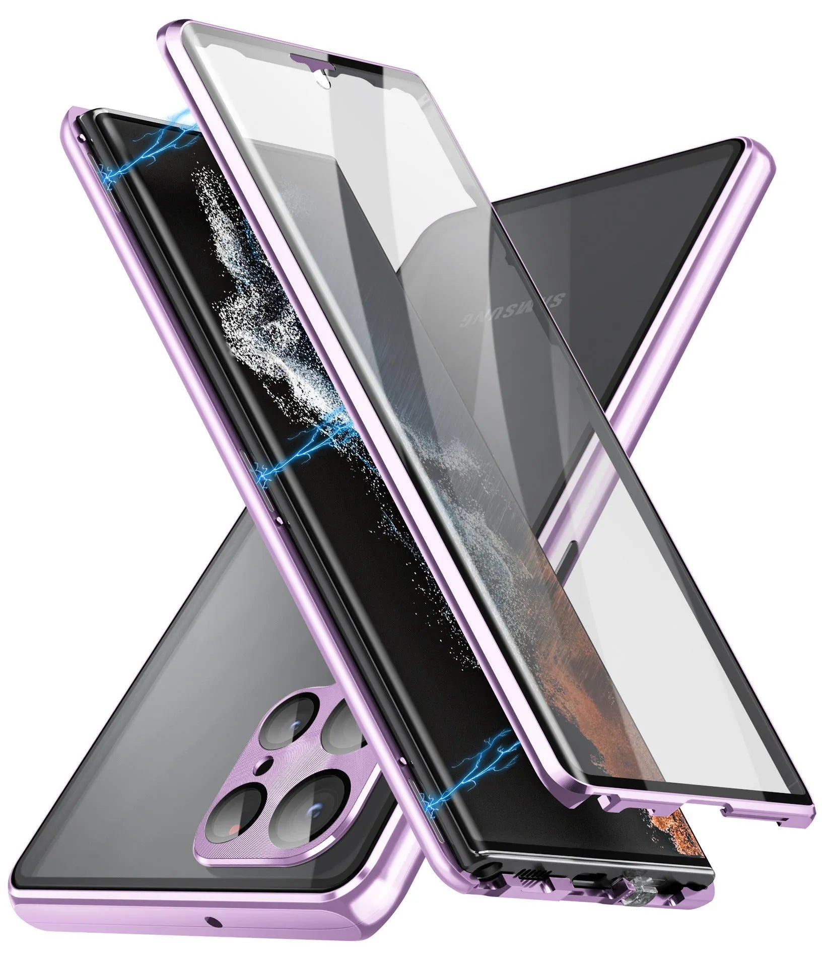 Samsung S24 Ultra magnetic phone case in multiple colours showing peep-proof mirror and metal construction.