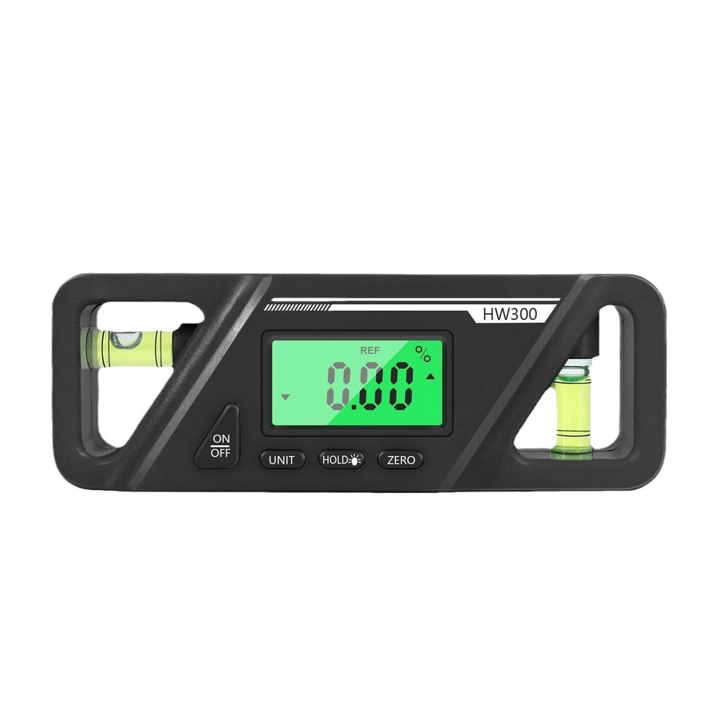 Digital magnetic inclinometer level gauge showing angle readout on display, placed on a metal surface.