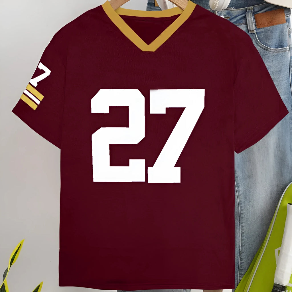 Cotton loose-fit casual t-shirt with a printed letter design in red or green colour.