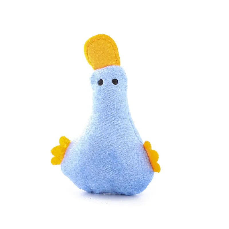 Yellow duck plush pet toy with catnip filling and squeaker for cats and small or large dogs