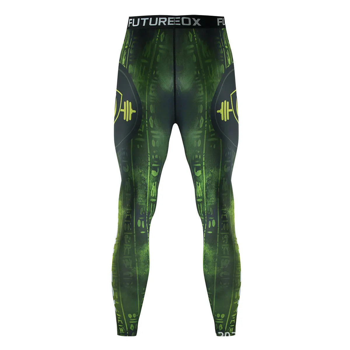 Man wearing a slim-fit, long-sleeve printed sport suit for running or gym training.