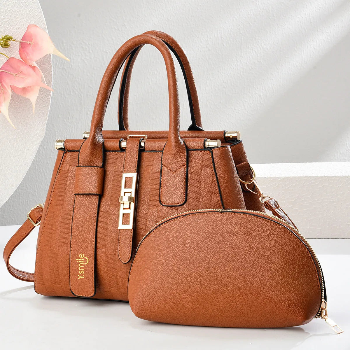 Round suitcase-shaped women's crossbody shoulder bag in PU leather showing dimensions of 28x13x20cm