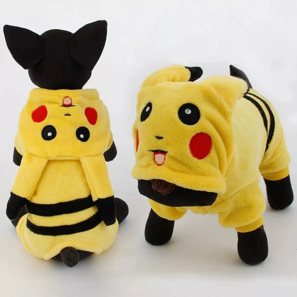 Fleece hooded cat coat for small dogs and cats in cartoon cosplay style