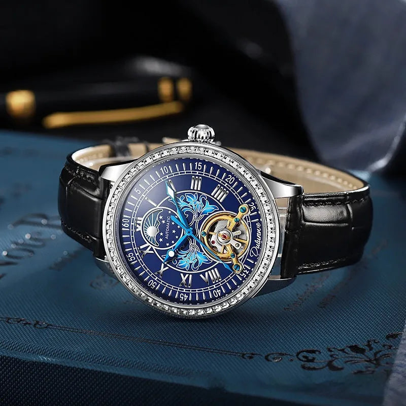 Men's waterproof mechanical watch with stainless steel case and multiple colour strap options
