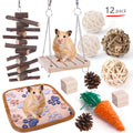 Wooden pet toy set with chewable pieces for rabbits, guinea pigs and parrots