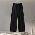 Women's polar fleece suit set with pleated top and wide leg trousers in black, apricot, grey or wine red