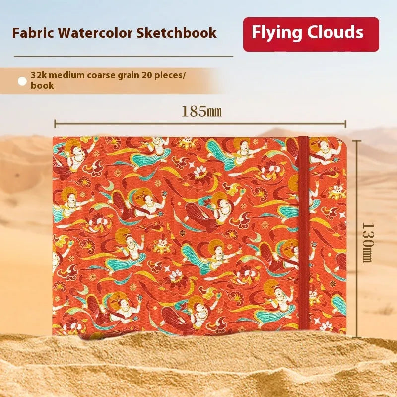 Feiluniao handmade fabric watercolour notebook with artistic cover design, 185mm length for portable sketching