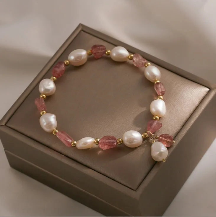Handcrafted strawberry quartz crystal bracelet for women with natural style and multiple charm options