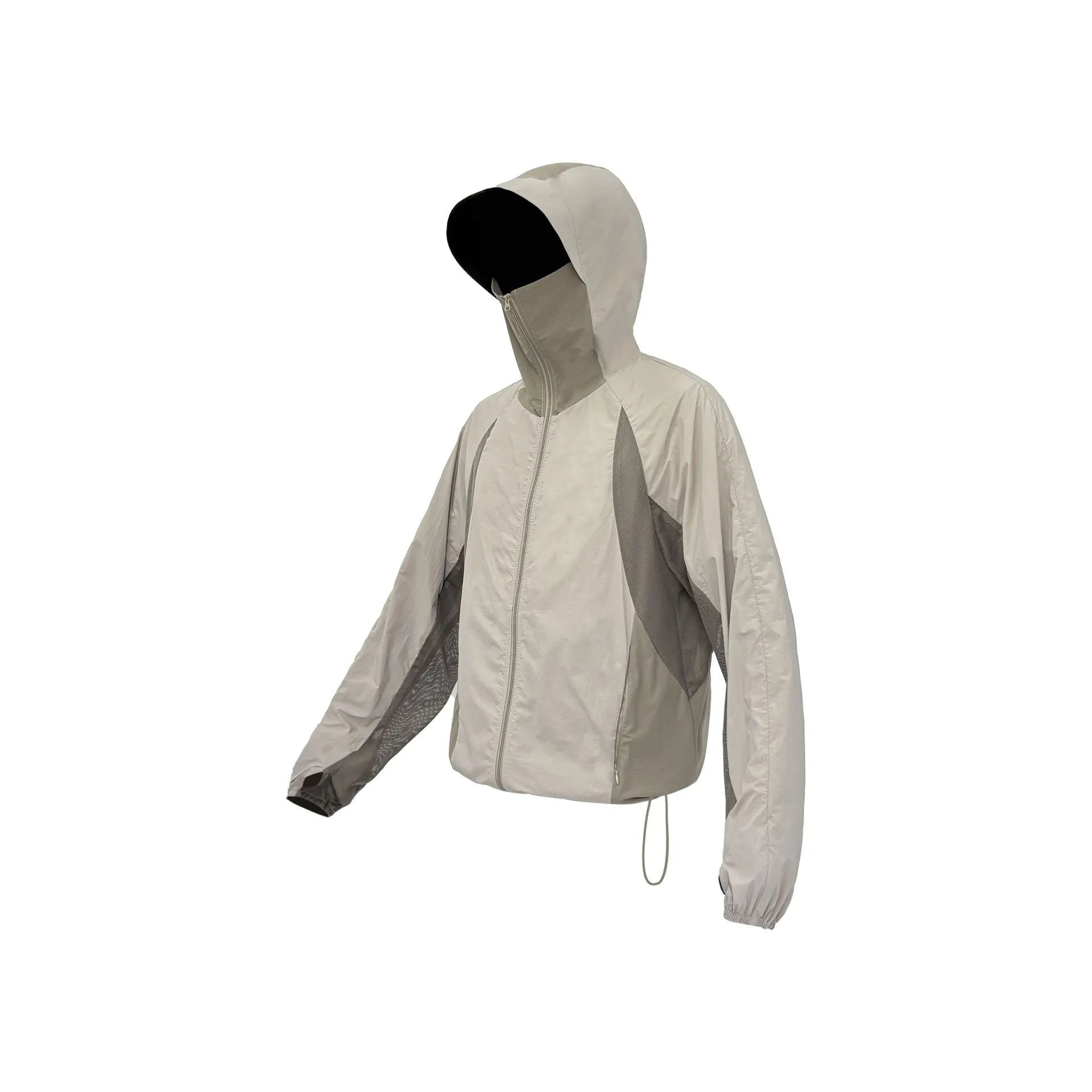 Mesh stitching sun protective clothes in nylon fabric showing desert brown, light grey, red and blue colour options