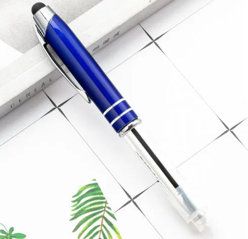 Metal multifunctional pen with capacitive stylus tip, ballpoint pen, and LED light in five colour options