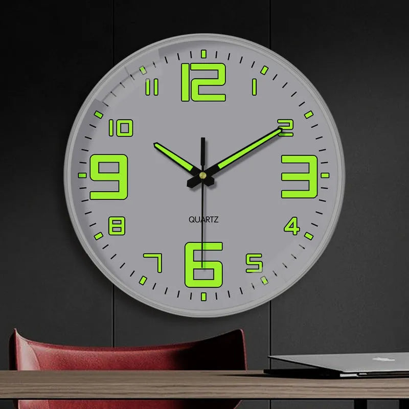 8 inch luminous wall clock with modern plastic shell showing numerals and hands