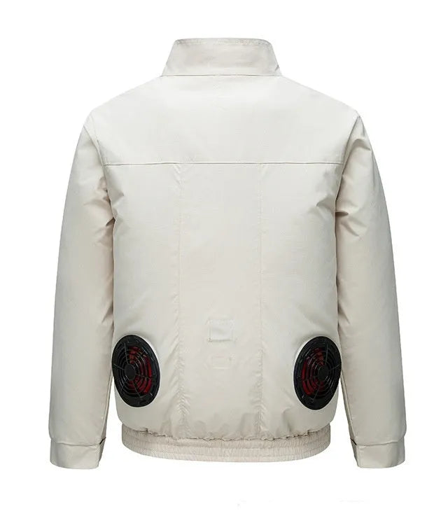Men's black and white lightweight summer jacket with ventilation holes for outdoor cooling.