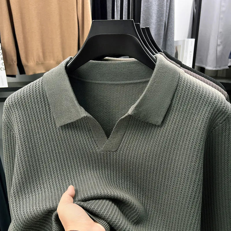 Men's loose fit casual pullover sweater in green colour showing front view