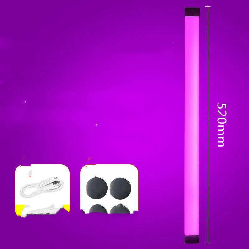 Rechargeable blue and purple LED tube stick photo fill light with dimmable RGB atmosphere lighting