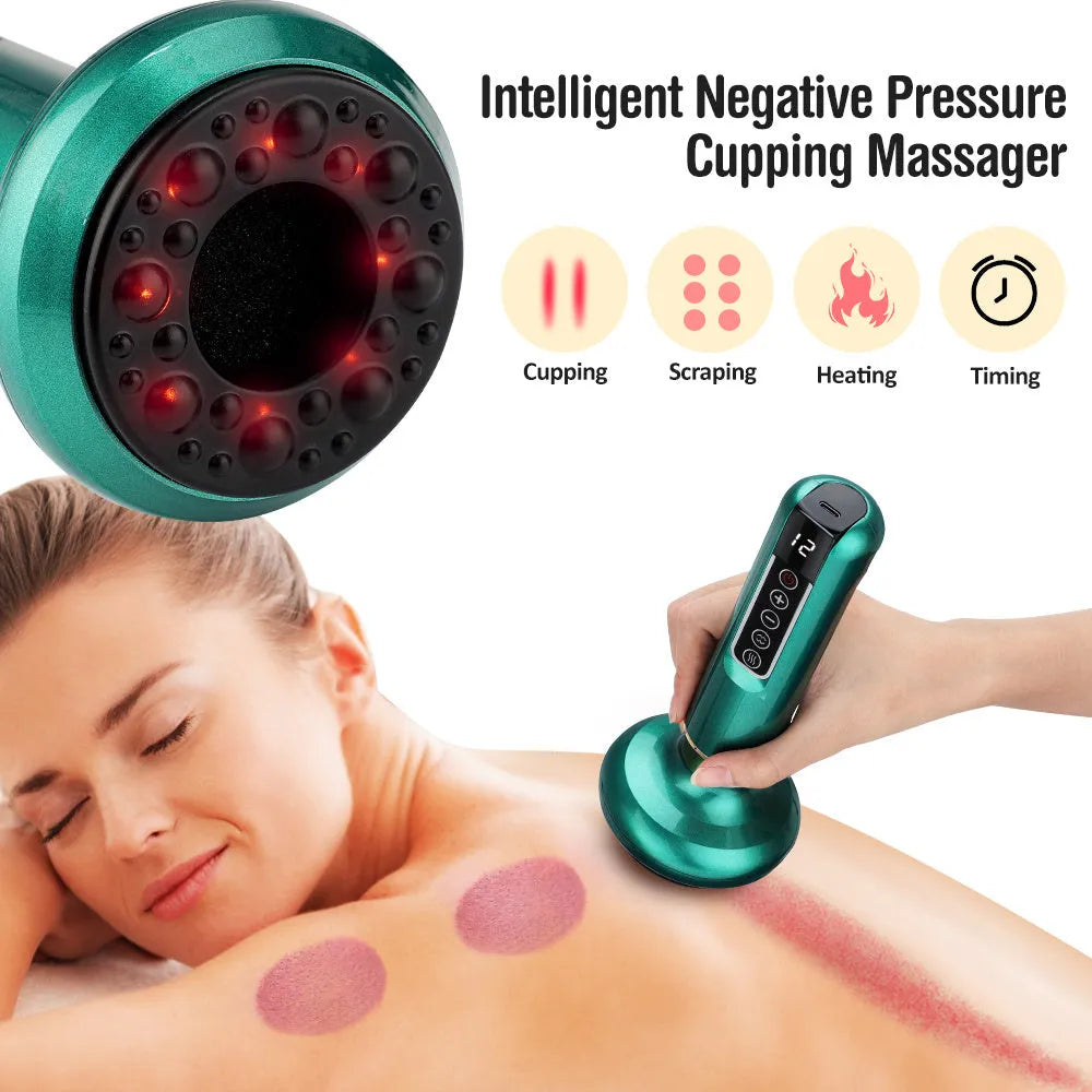 Green electric vacuum cupping gua sha massager with USB charger