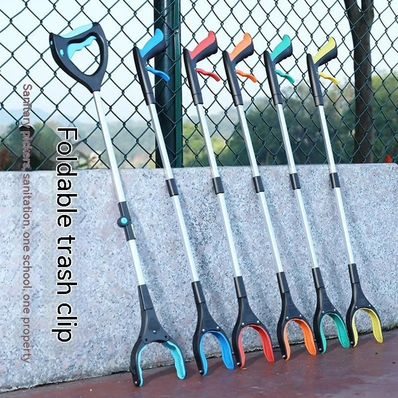 Blue plastic and aluminium trash folder artifact sewer pliers with clip mechanism
