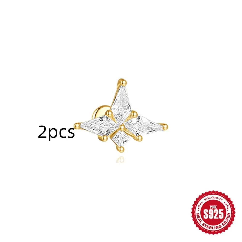 S925 sterling silver geometric kite shaped earrings with chain tassel and rhinestone detailing in gold tone finish