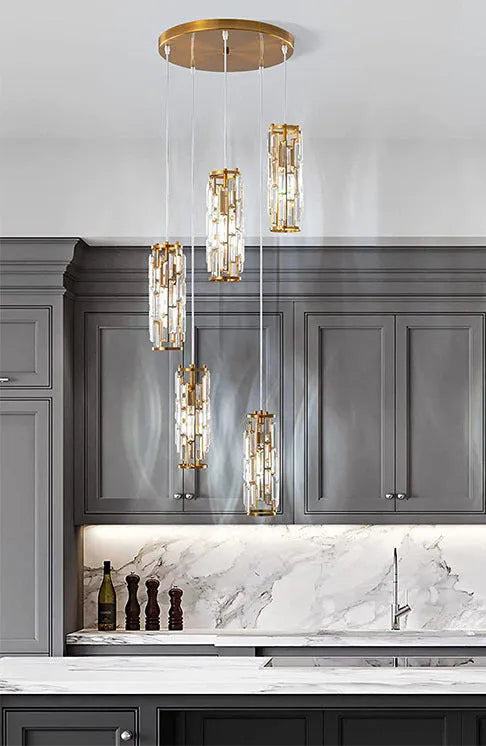 Single head LED crystal droplight in industrial style with metallic finish
