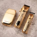 Gold cordless hair clipper with UK plug for barbering and home use