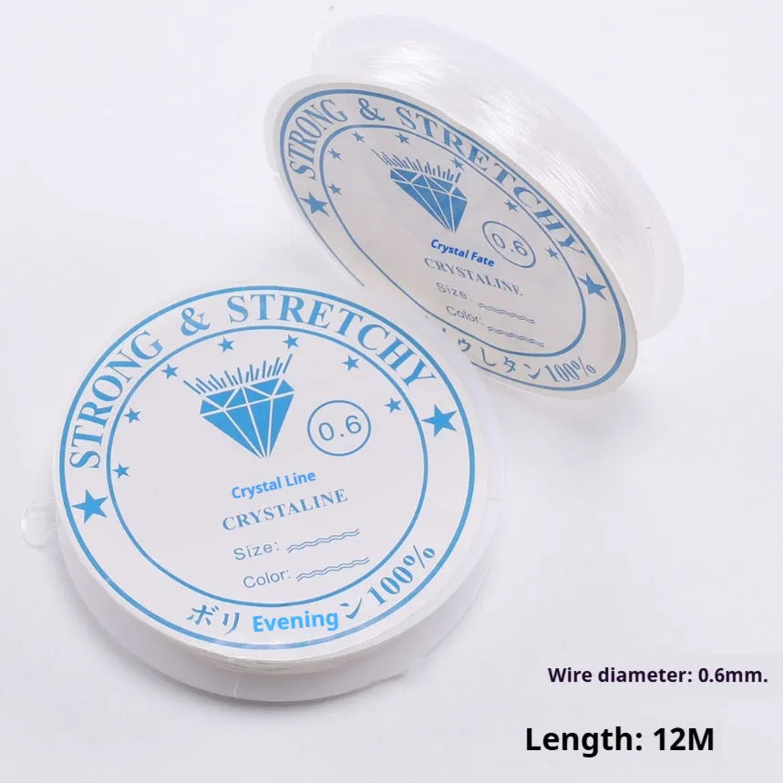 Spool of transparent white elastic cord for jewellery making with diameter options from 0.4mm to 1.0mm