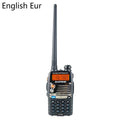 Baofeng UV-5RA dual-band walkie-talkie with dual display showing channel information