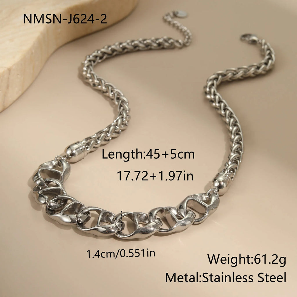 Stainless steel geometric pendant necklace with gold plating on regular chain