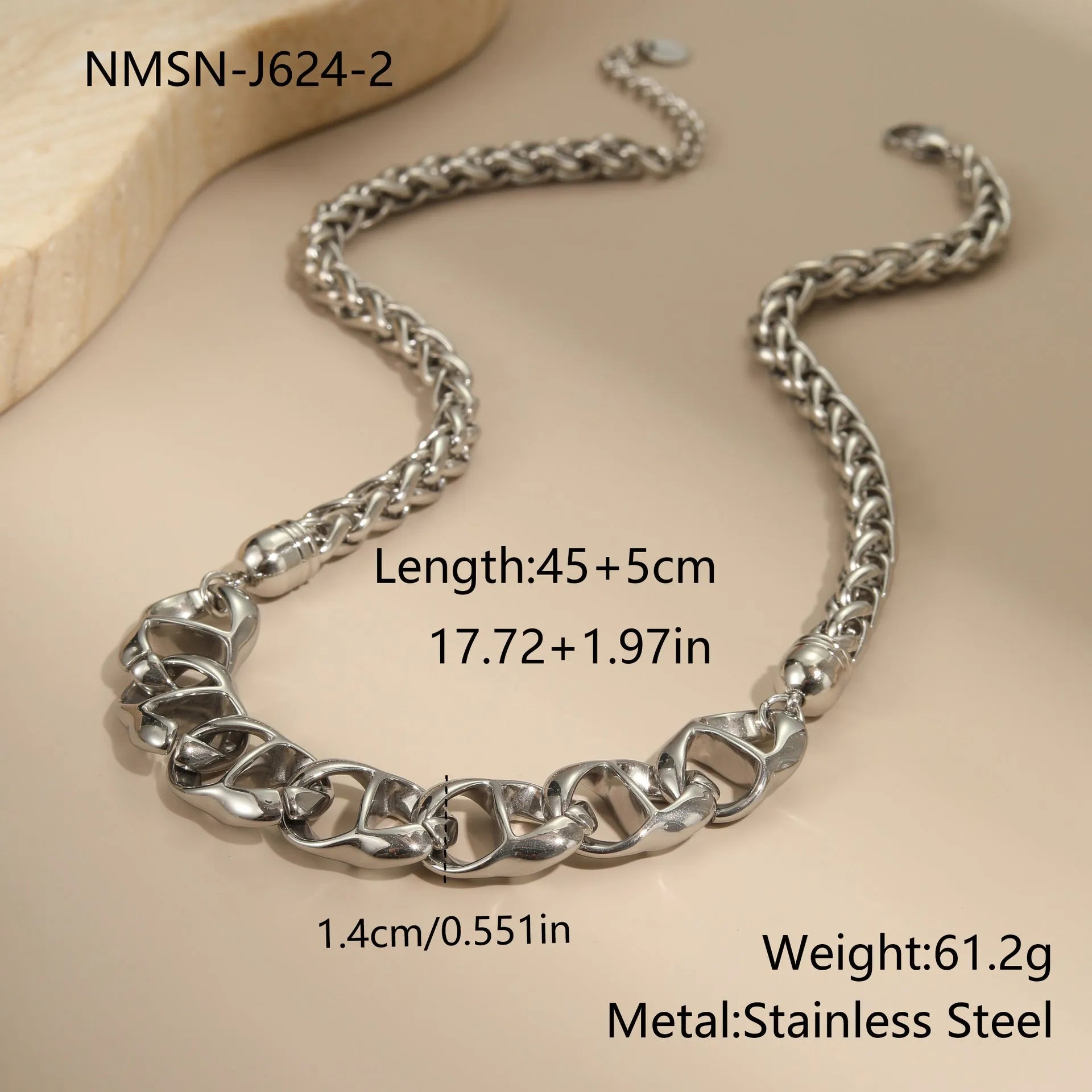 Stainless steel geometric pendant necklace with gold plating on regular chain