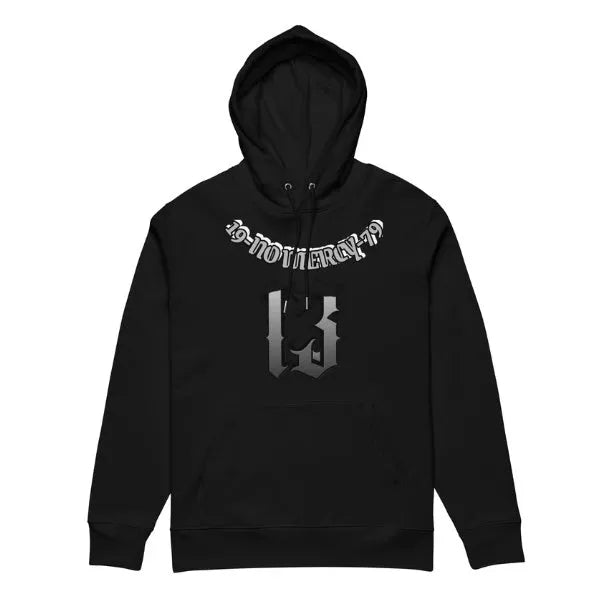 A loose-fit grey hooded pullover sweater with a fleece lining, shown flat