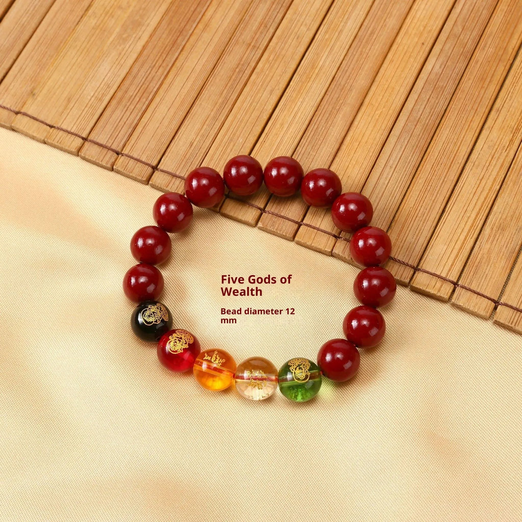 Five Gods of Wealth cinnabar resin bracelet unisex geometry beads 8mm 10mm 12mm 14mm size options