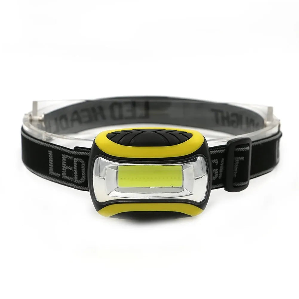Yellow plastic three-speed COB headlamp for outdoor night riding and mountaineering.