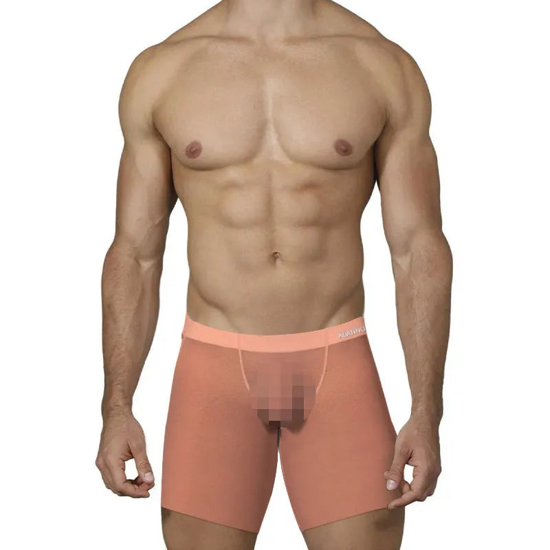 Men's low-rise boxers in orange nylon ice silk fabric