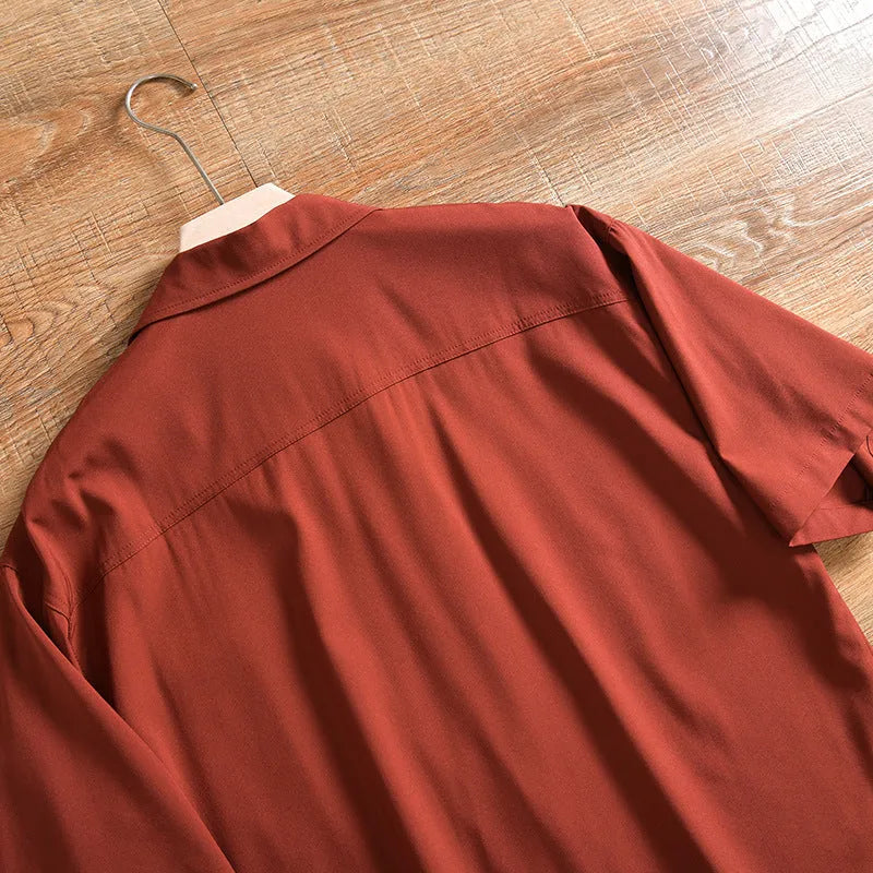 Men's lightweight pure cotton short sleeve shirt in loose fit with Japanese fresh style