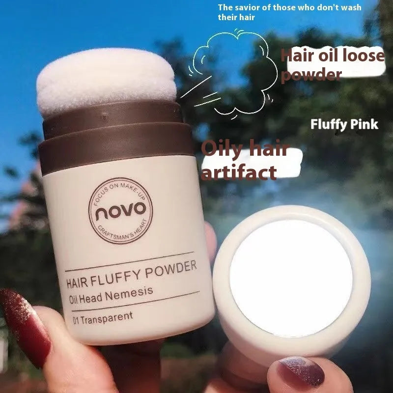 Container of mattifying face powder for oil control around bangs and hairline