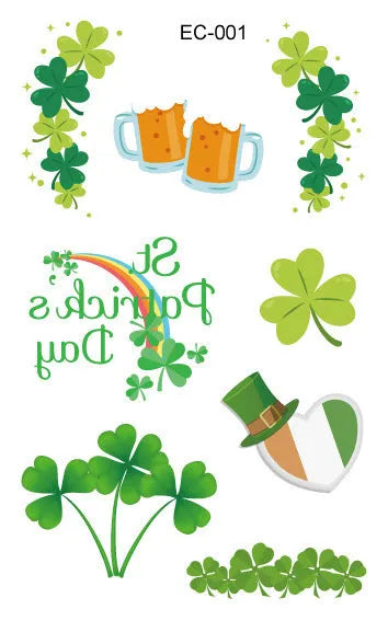 Irish festival clover tattoo sticker paper with water transfer printing, 120mm by 75mm
