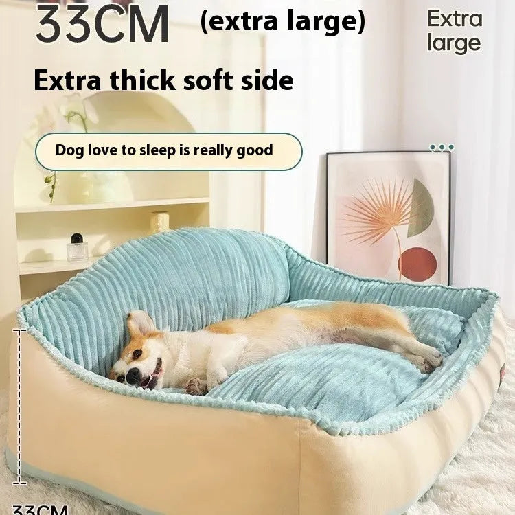 Morandi colour pet bed with raised edges in two sizes for dogs up to 30kg