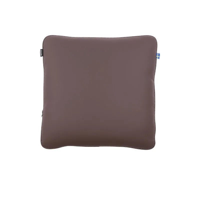 Car headrest cushion, lumbar support, and neck pillow set in brown colour on car seat
