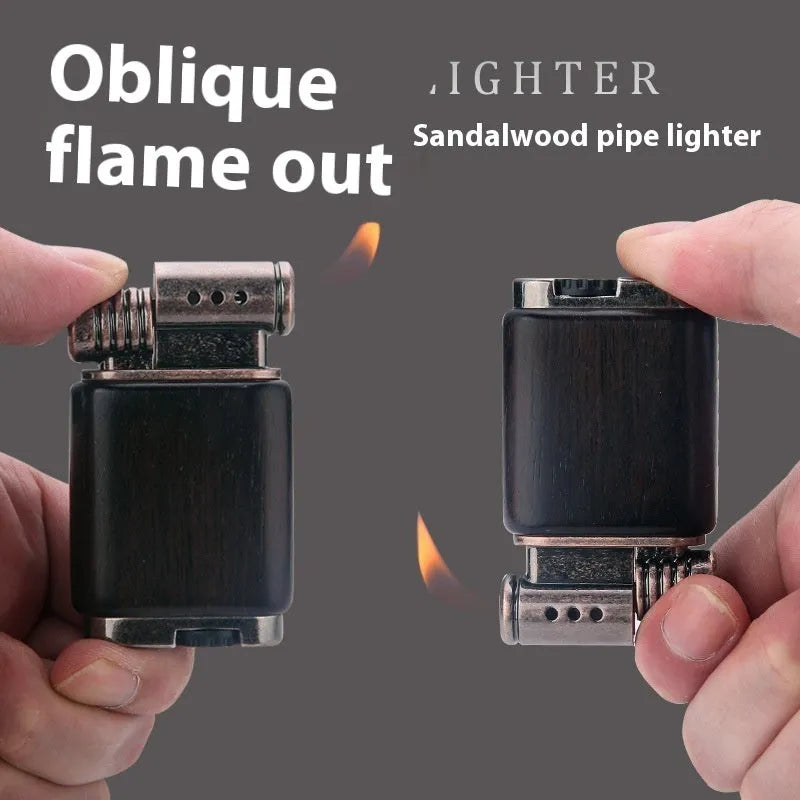 Black wood ebony gas lighter with rosewood sun face decorative panel