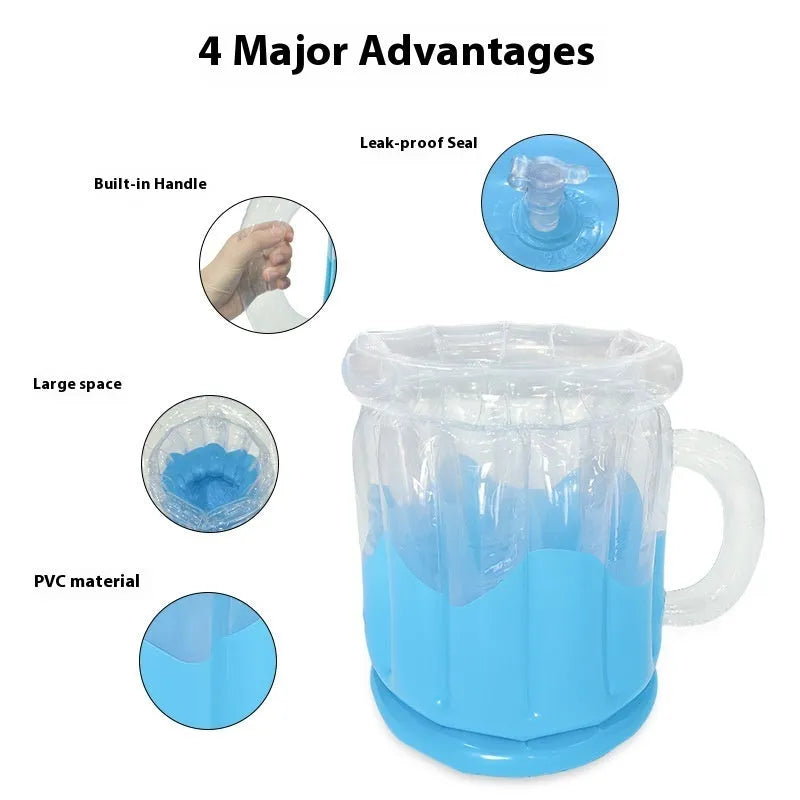 Yellow inflatable PVC ice bucket for outdoor drink cooling at parties and beaches
