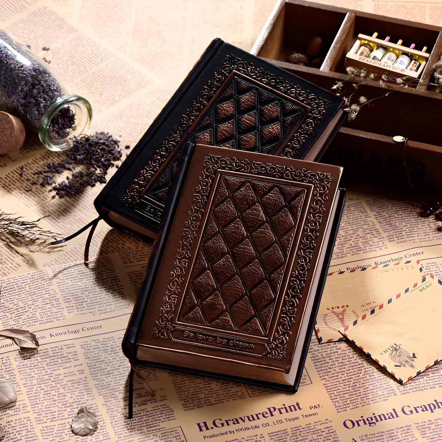 Embossed faux leather hardcover notepad in Bronze colour with super thick pages.