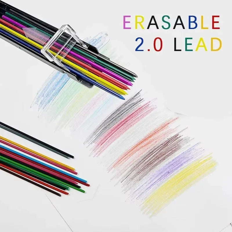 Box of 12 colourful mechanical pencil refill leads for 0.5mm pencils in black blue green orange purple red white yellow