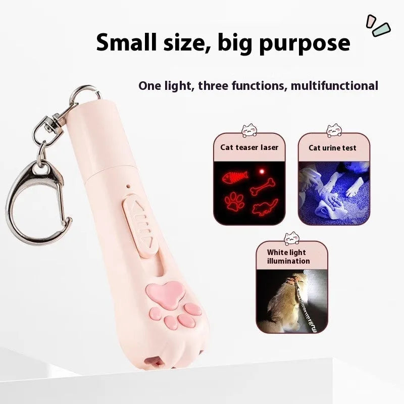 Cat teaser toy with LED light in pink, cream, or blue colour options