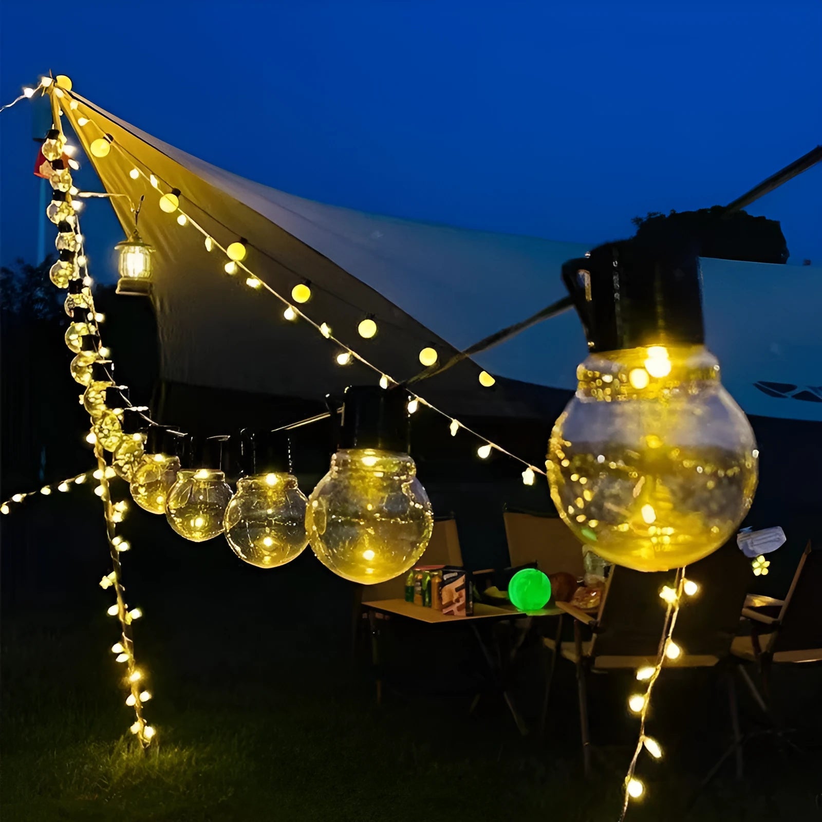 10-metre solar decorative light string with 40 LED bulbs for outdoor festival and camping events