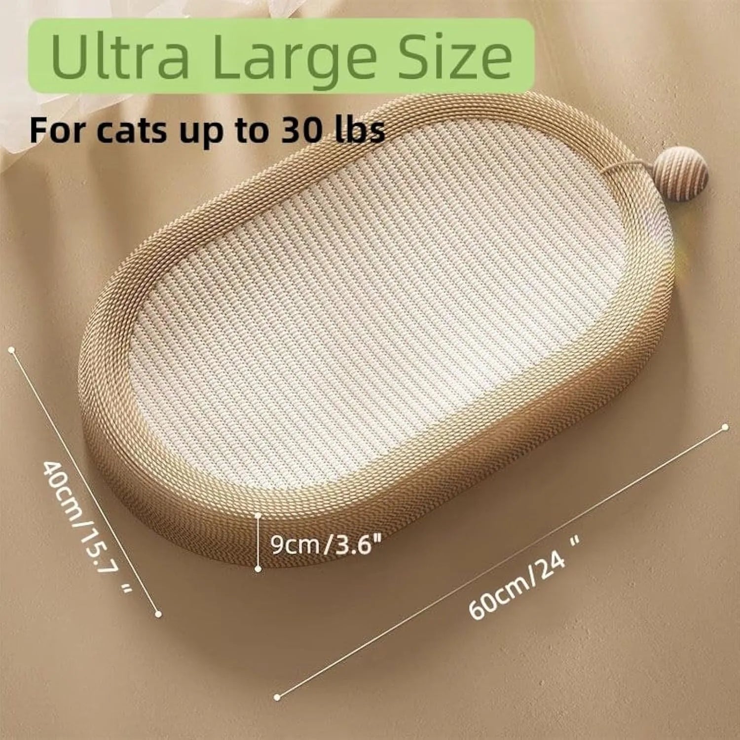 Large natural sisal cat scratching board with a built-in raised lounging bed for cats.