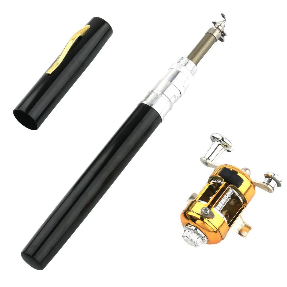 Gold telescopic stream fishing rod kit collapsed to 20.5cm with ST5RL spinning reel attached