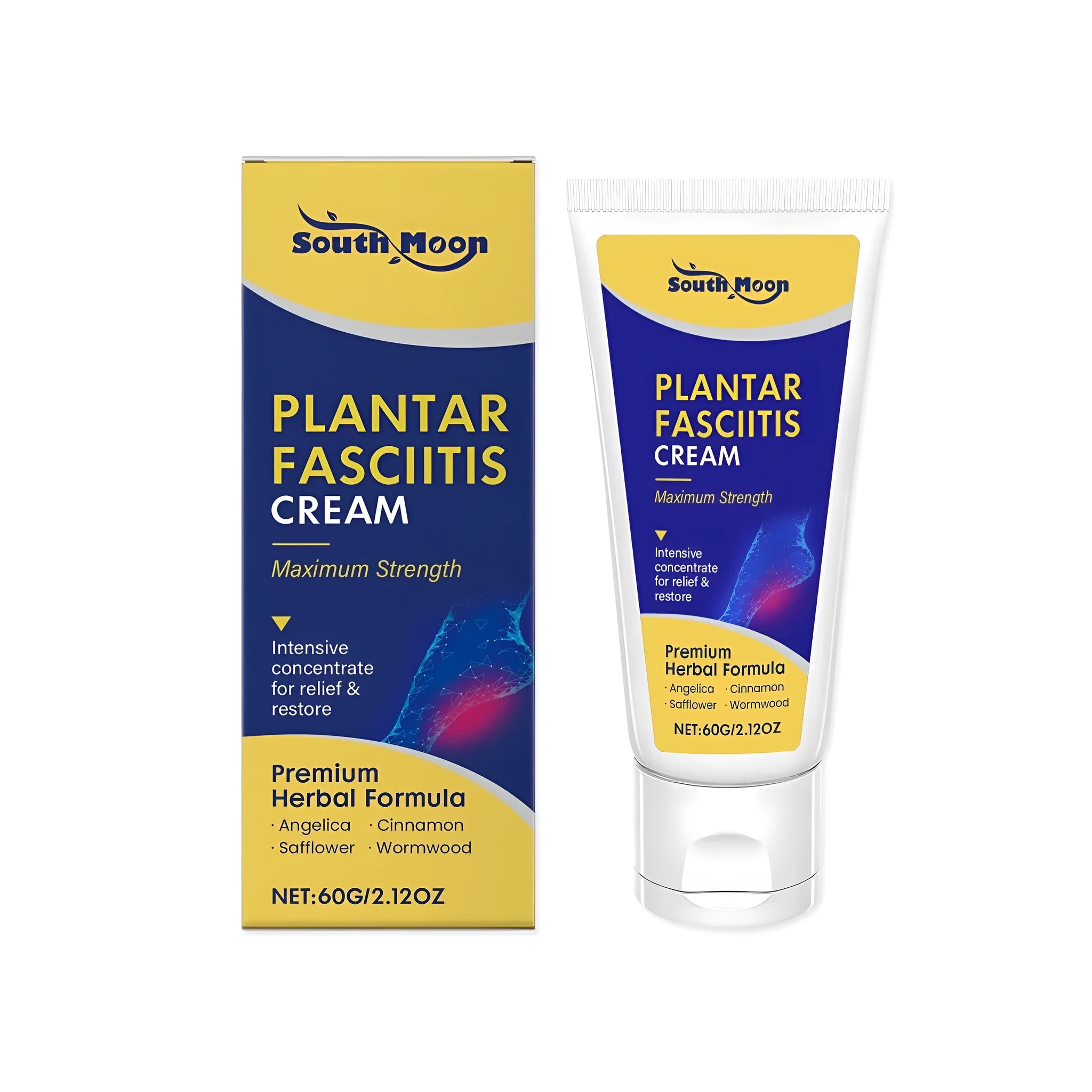 60g jar of natural foot care relief cream with herbal ingredients including mint leaves and cinnamon oil